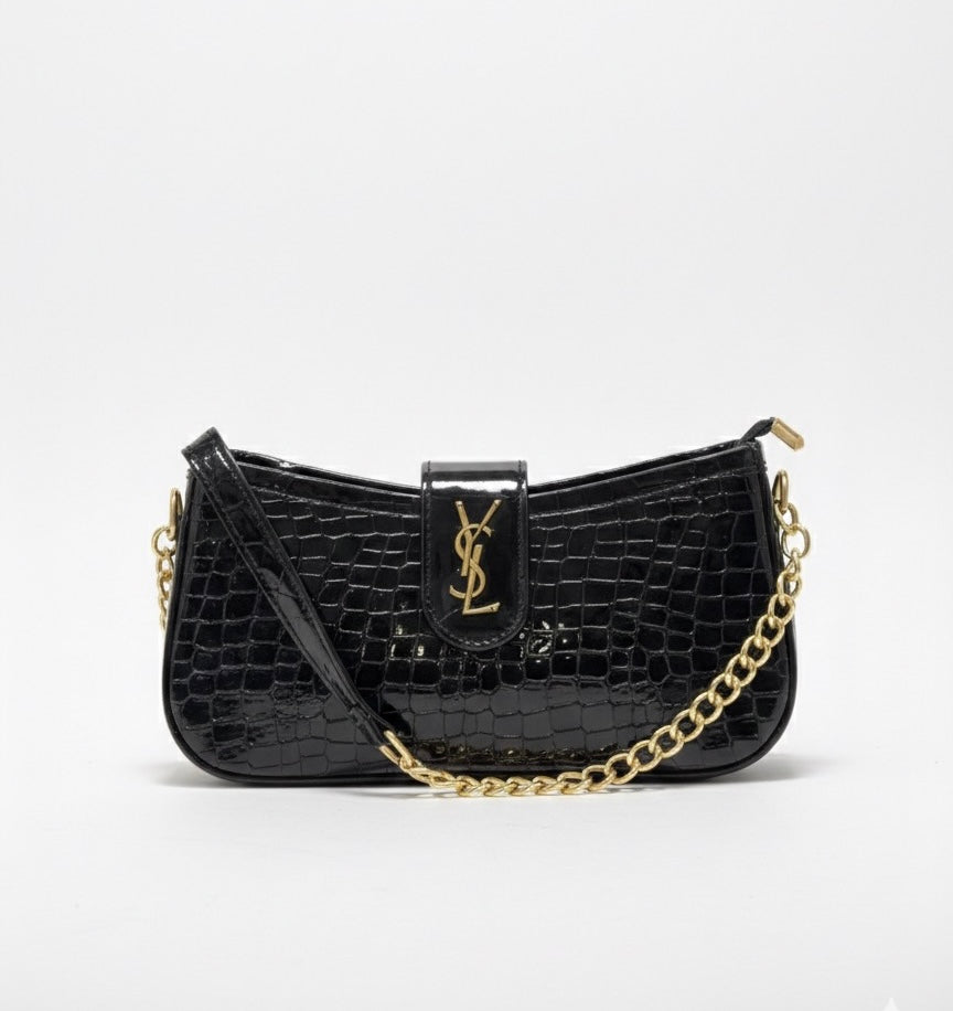 Milano Luxe Black Structured Chain Handbag