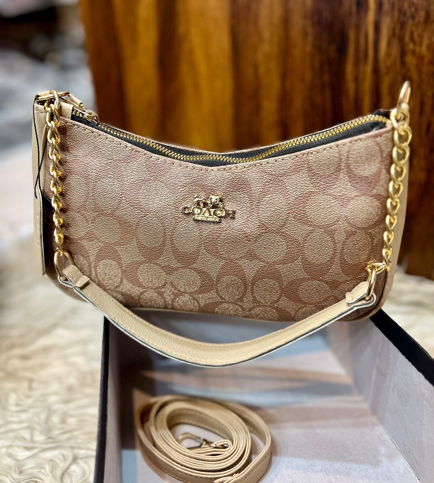 Coach Teri Shoulder Bag - Dark Beige Coffee Colour