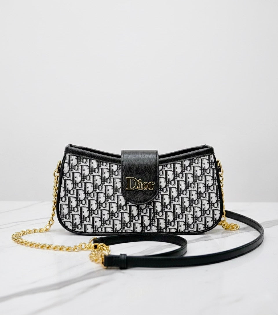Ðior Signature Monochrome Chain Bag - Iconic Pattern