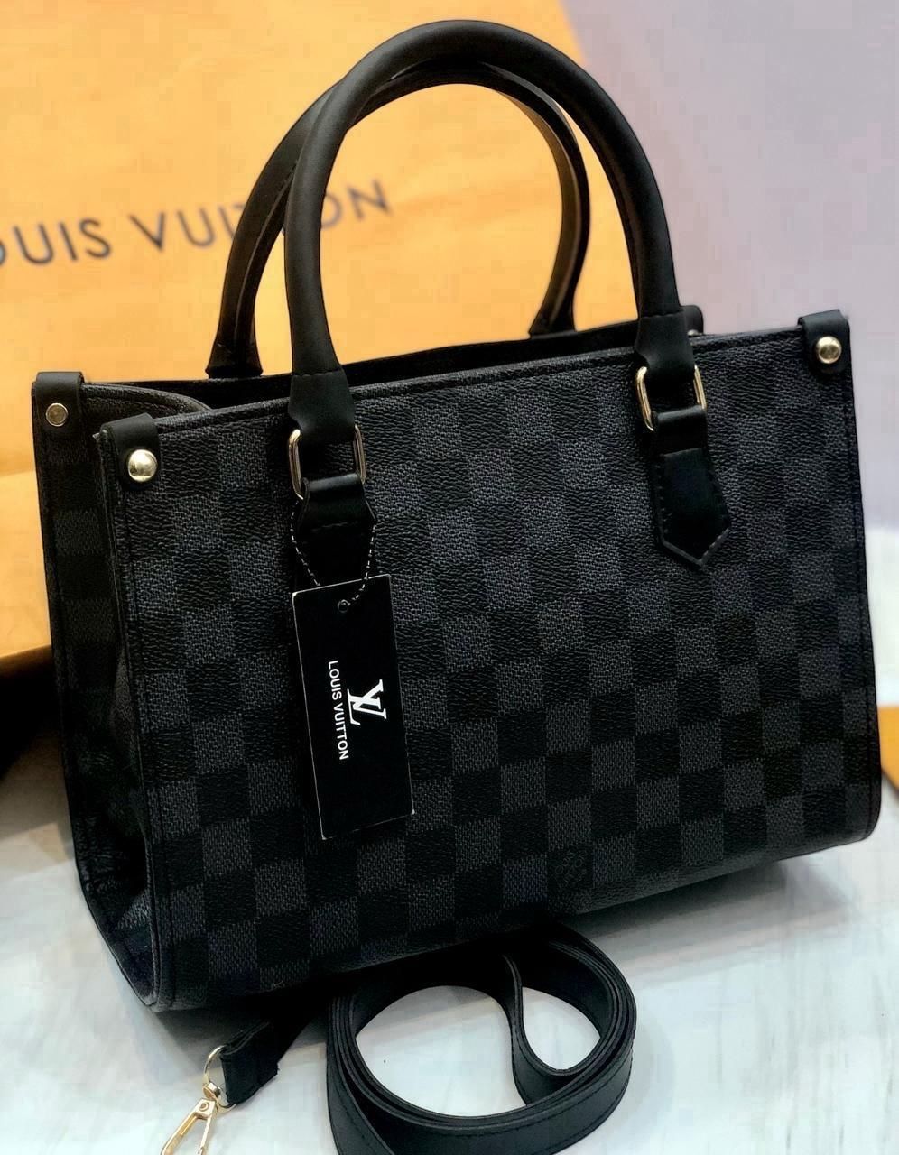 Louis Vuitton Black Check Hand Bag – Luxury Leather with Strap