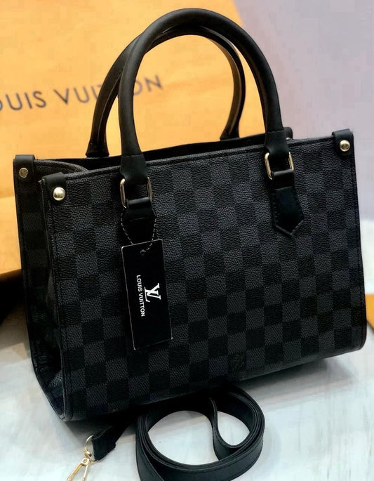 Louis Vuitton Black Check Hand Bag – Luxury Leather with Strap