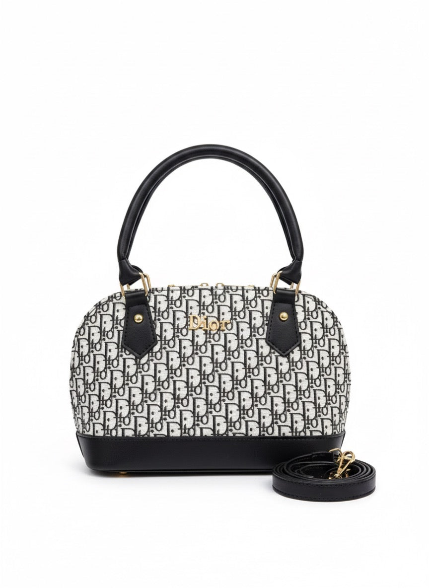 Dior Black & White Textured Signature Handbag