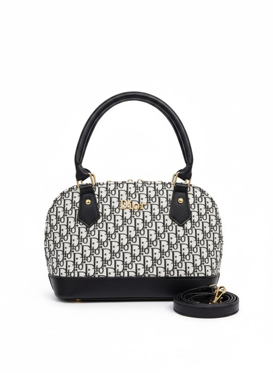 Dior Black & White Textured Signature Handbag