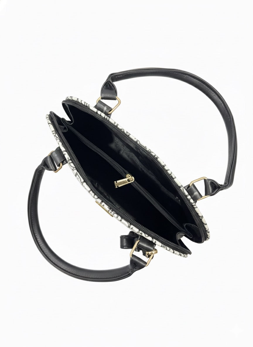 Dior Black & White Textured Signature Handbag