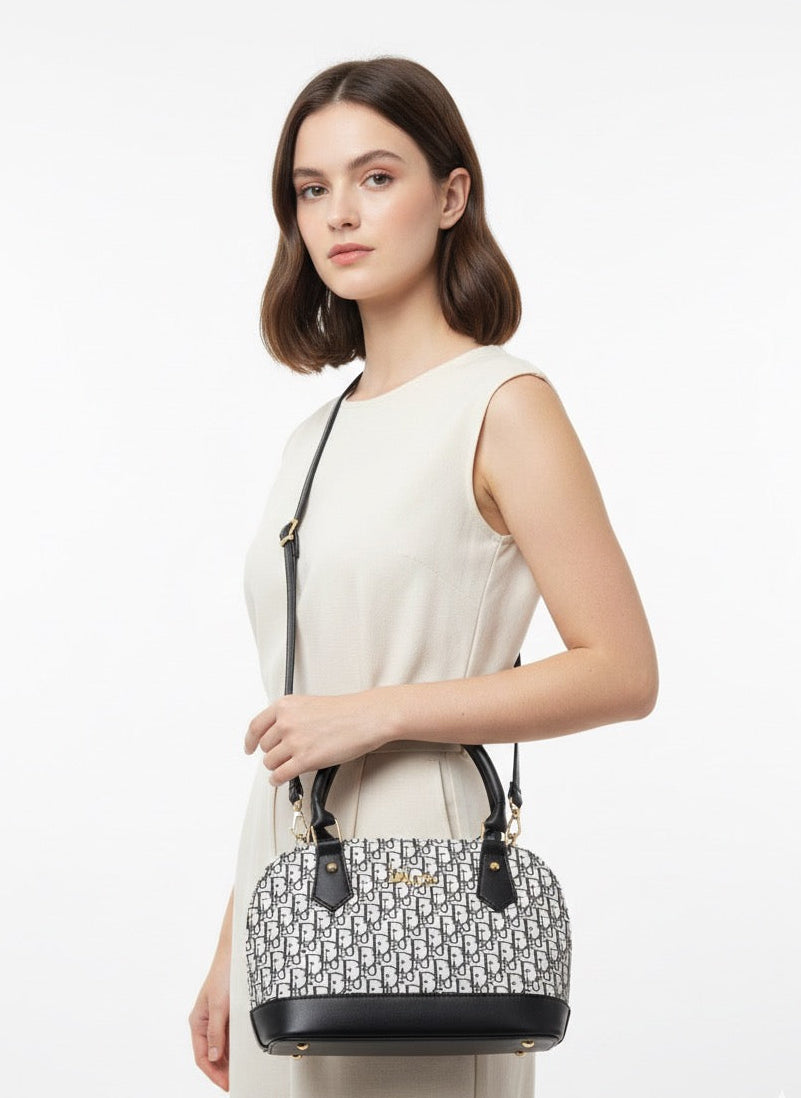 Dior Black & White Textured Signature Handbag