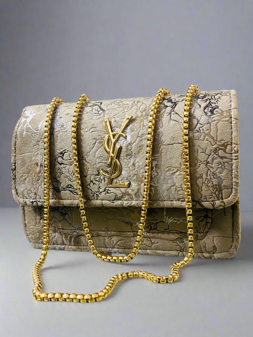 Textured Beige Premium YSL Branded Crossbody Bag - Saint Laurent Branded