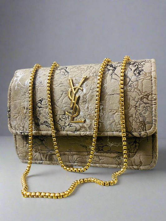 Textured Beige Premium YSL Branded Crossbody Bag - Saint Laurent Branded