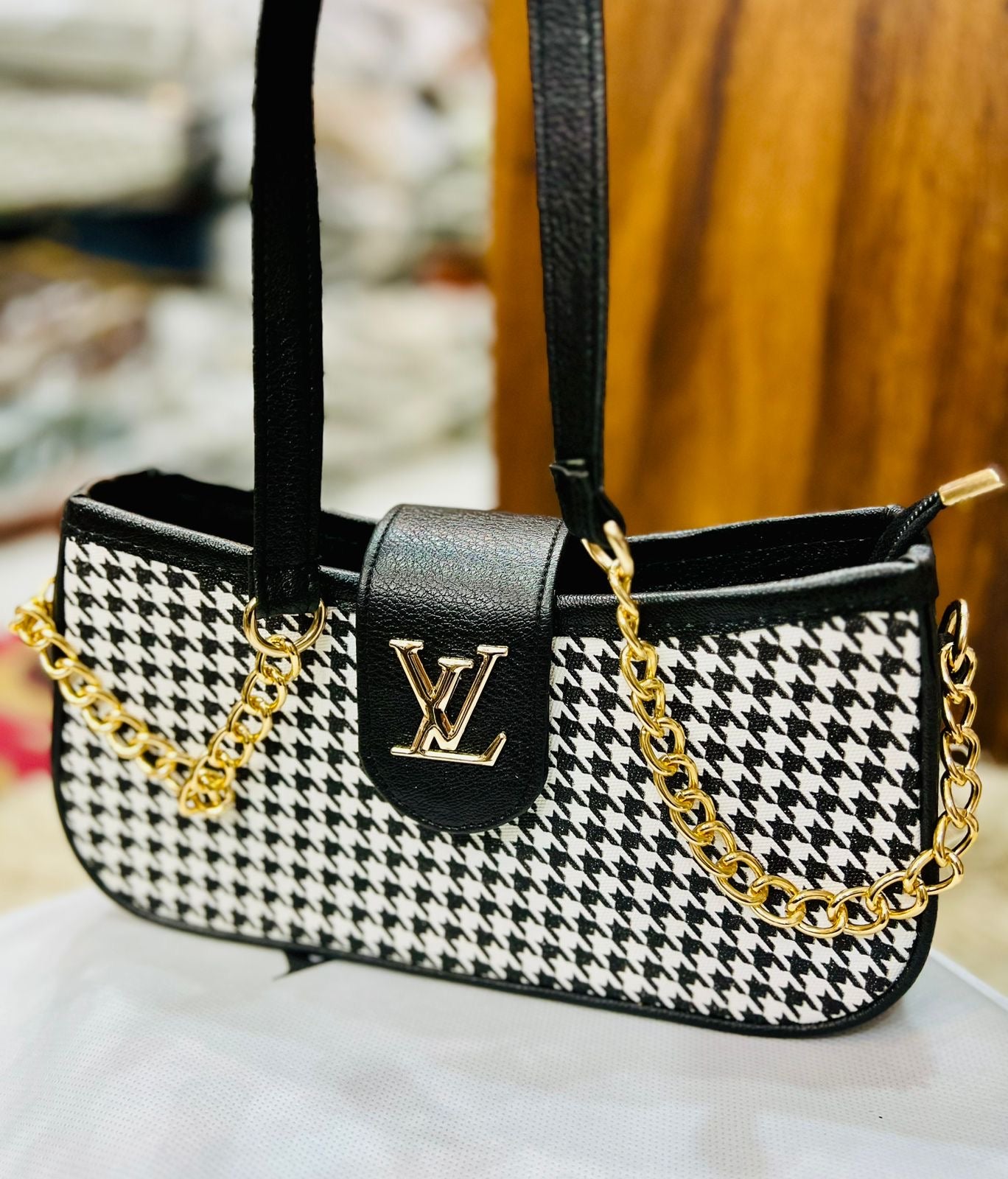LV Iconic Black & White Chain Bag - Signature Design