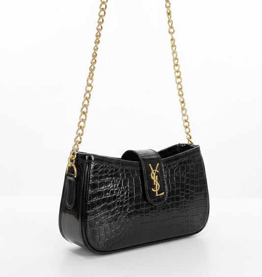 Milano Luxe Black Structured Chain Handbag