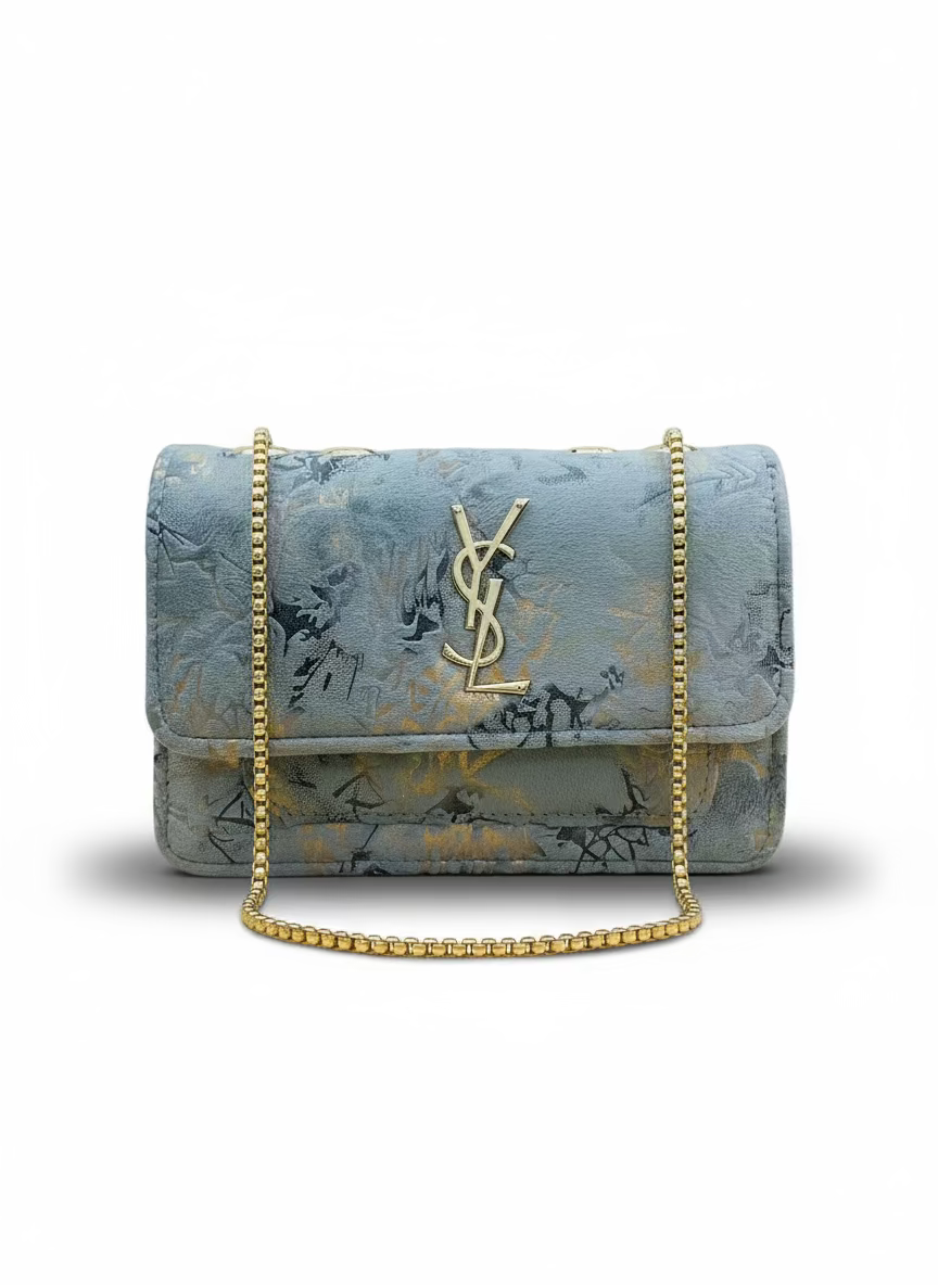 YSL Antique Grey Bloom Crossbody Bag - Metallic Floral Pattern