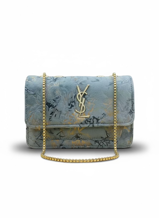 YSL Antique Grey Bloom Crossbody Bag - Metallic Floral Pattern