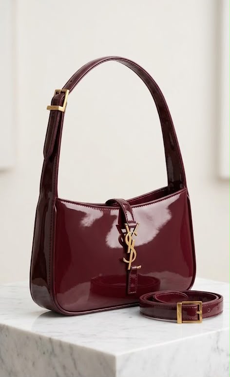 Elegant Glossy Shoulder Bag with Detachable Strap