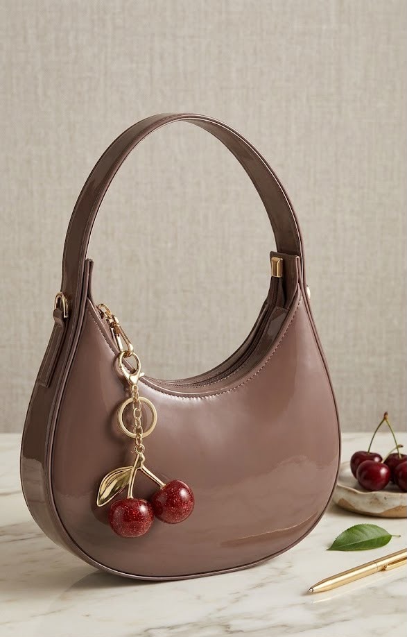 Premium Moon Shoulder Bag with Gold Chain and Cherry Charm