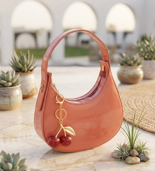 Premium Moon Shoulder Bag with Gold Chain and Cherry Charm
