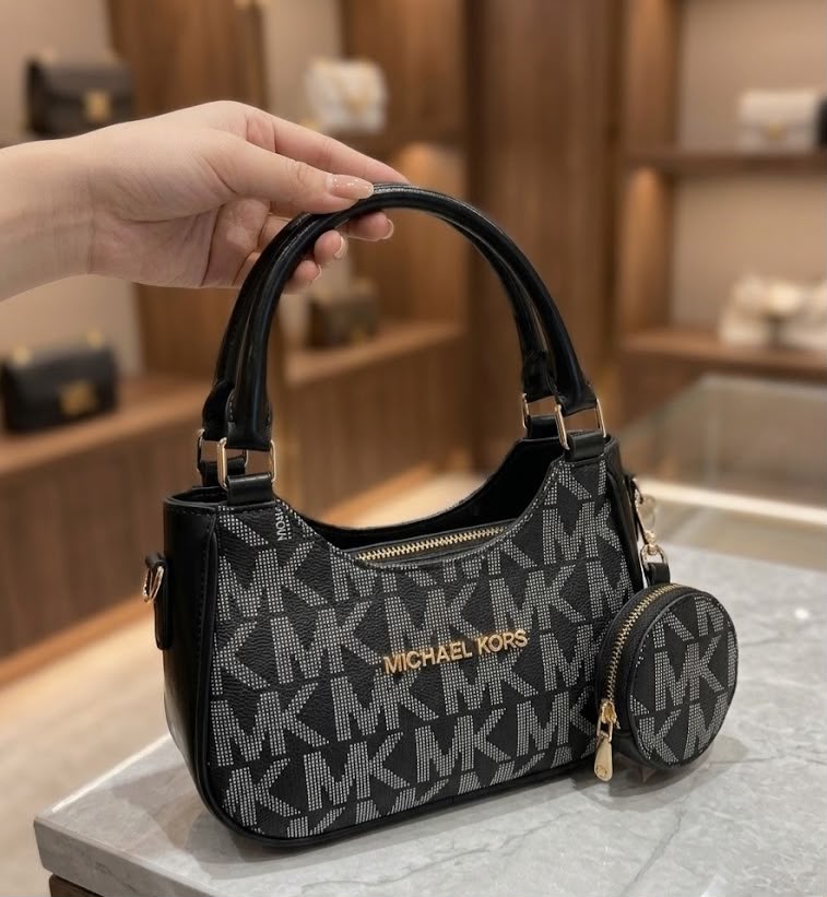 Luxury Monogram Handbag with Coin Pouch & Detachable Long Leather Strap