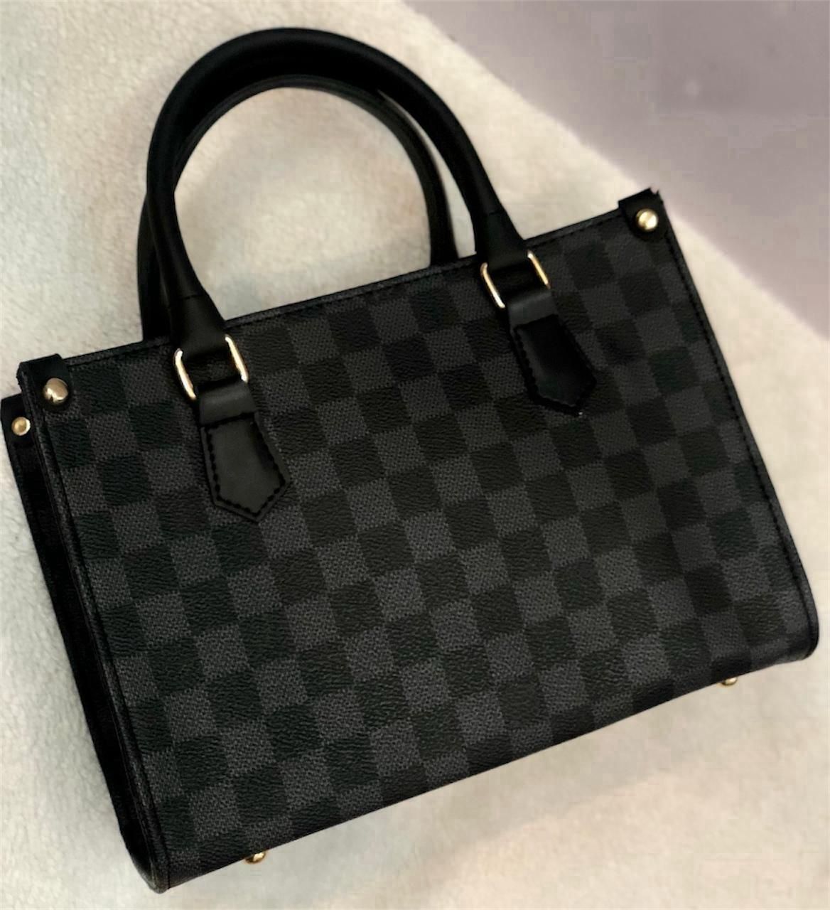 Louis Vuitton Black Check Hand Bag – Luxury Leather with Strap