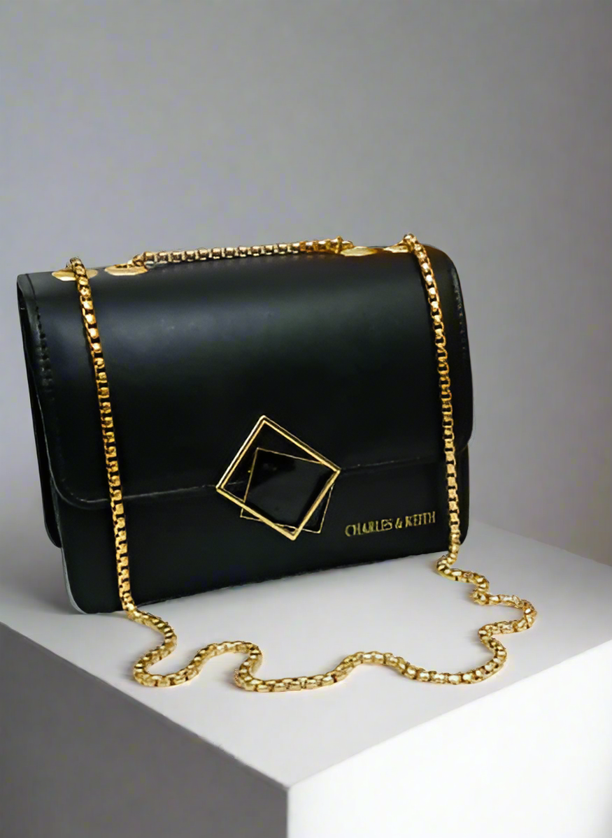Charles & Keith Front Flap Chain-Black Colour - Branded