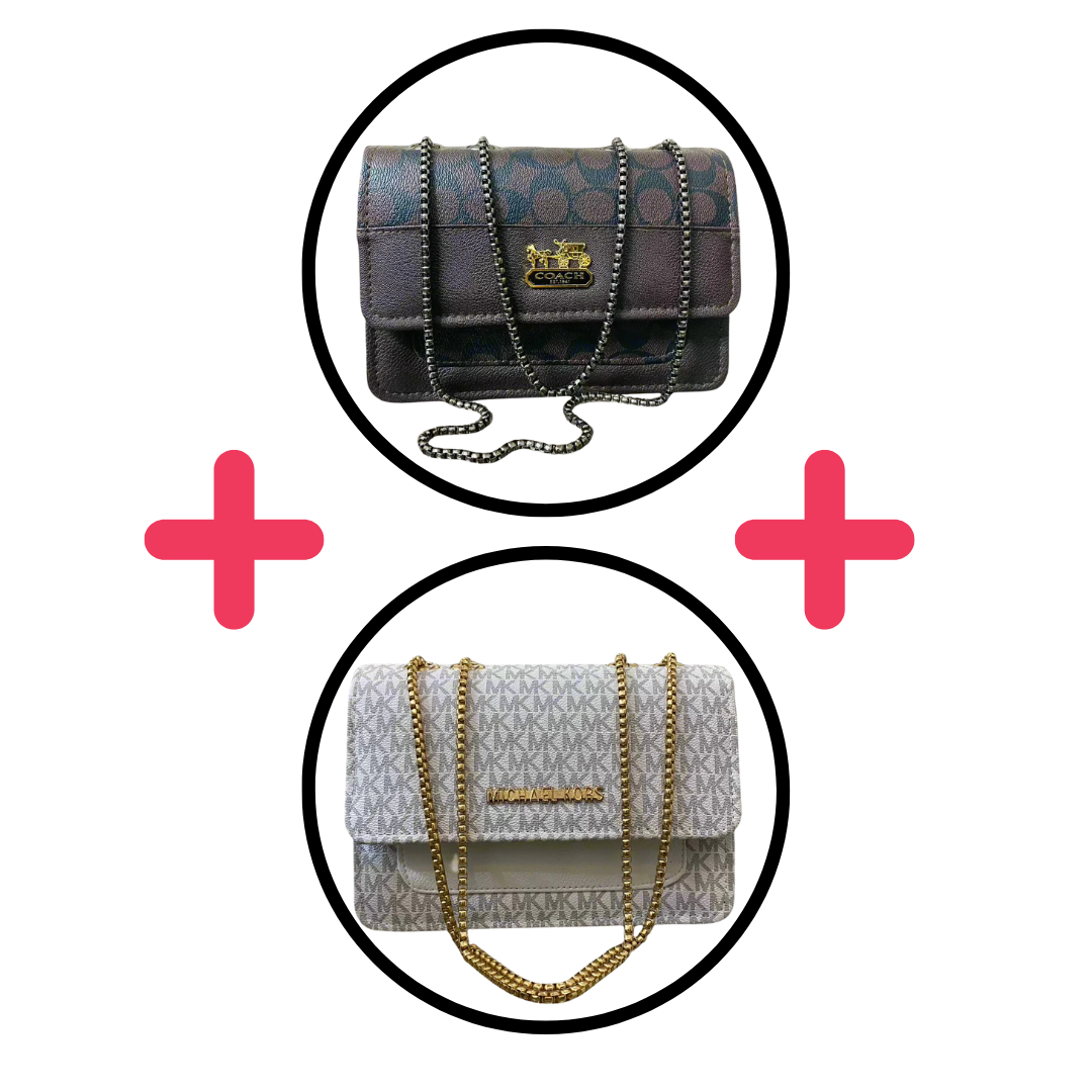 Coach Brown & MK Super White Crossbody Bag - Duo Combo Deal