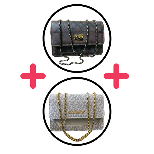 Coach Brown & MK Super White Crossbody Bag - Duo Combo Deal